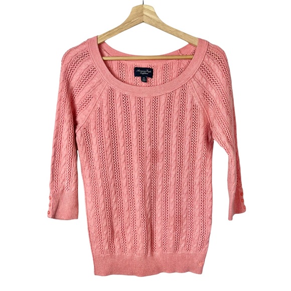 American Eagle Outfitters Sweaters - American Eagle AEO Light Pink Y2K 3/4 Sleeve Knit Sweater M